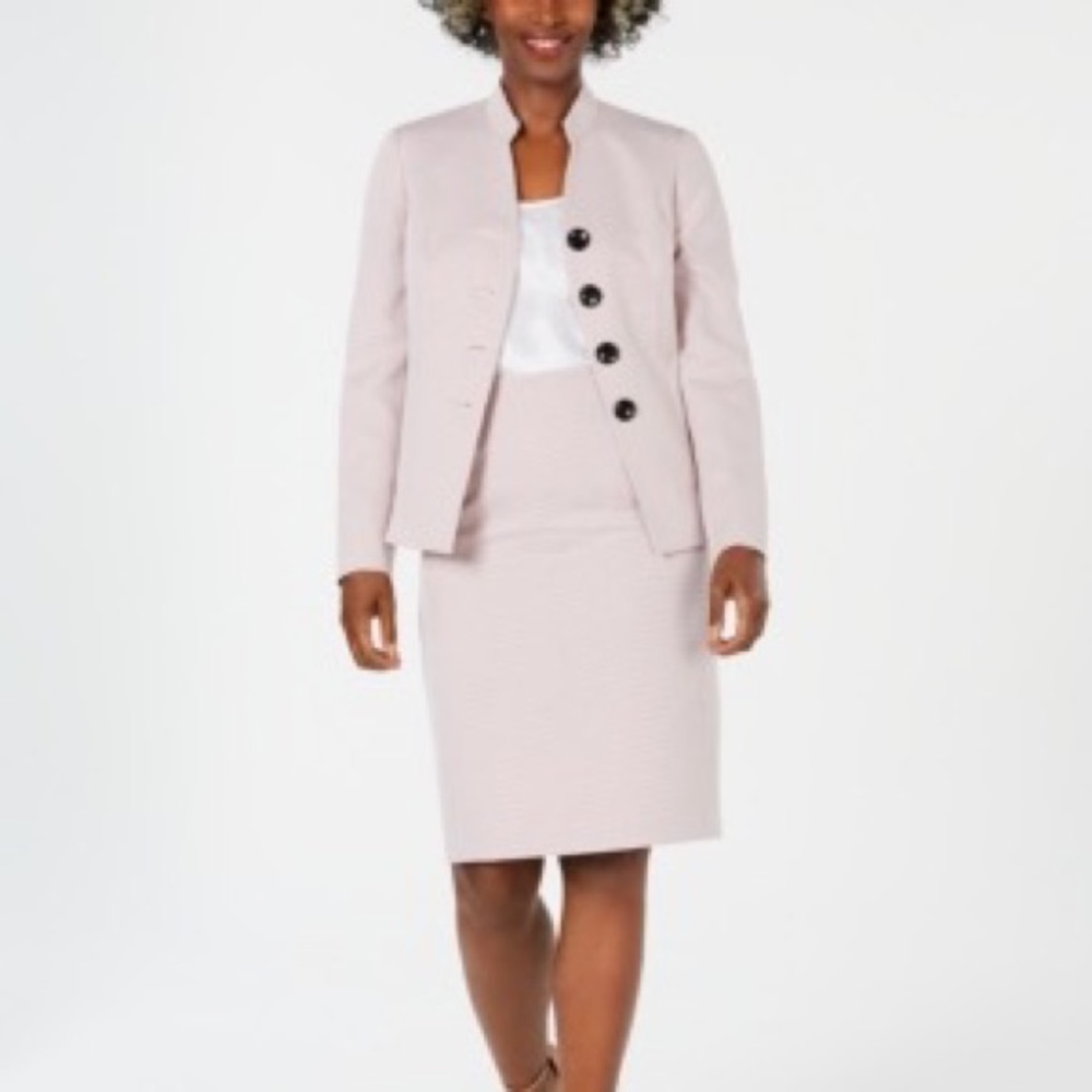 LeSuit Stand Collar Skirt Suit Blush Multi - NWT